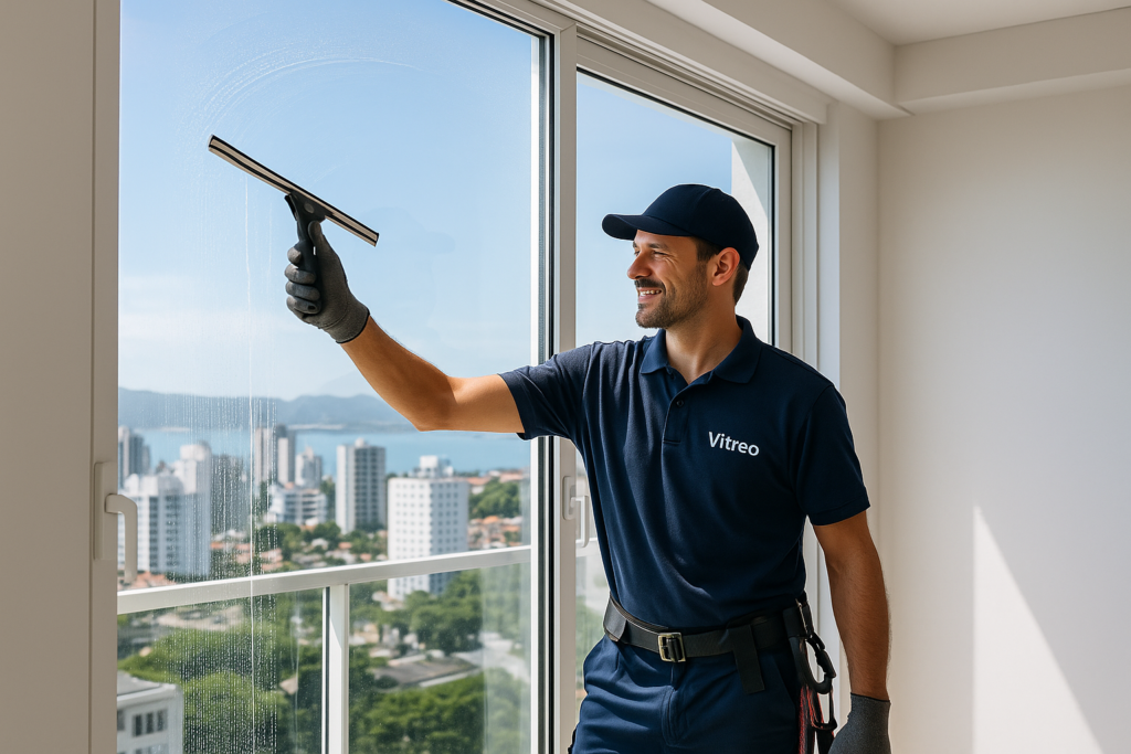 homem limpando vidro